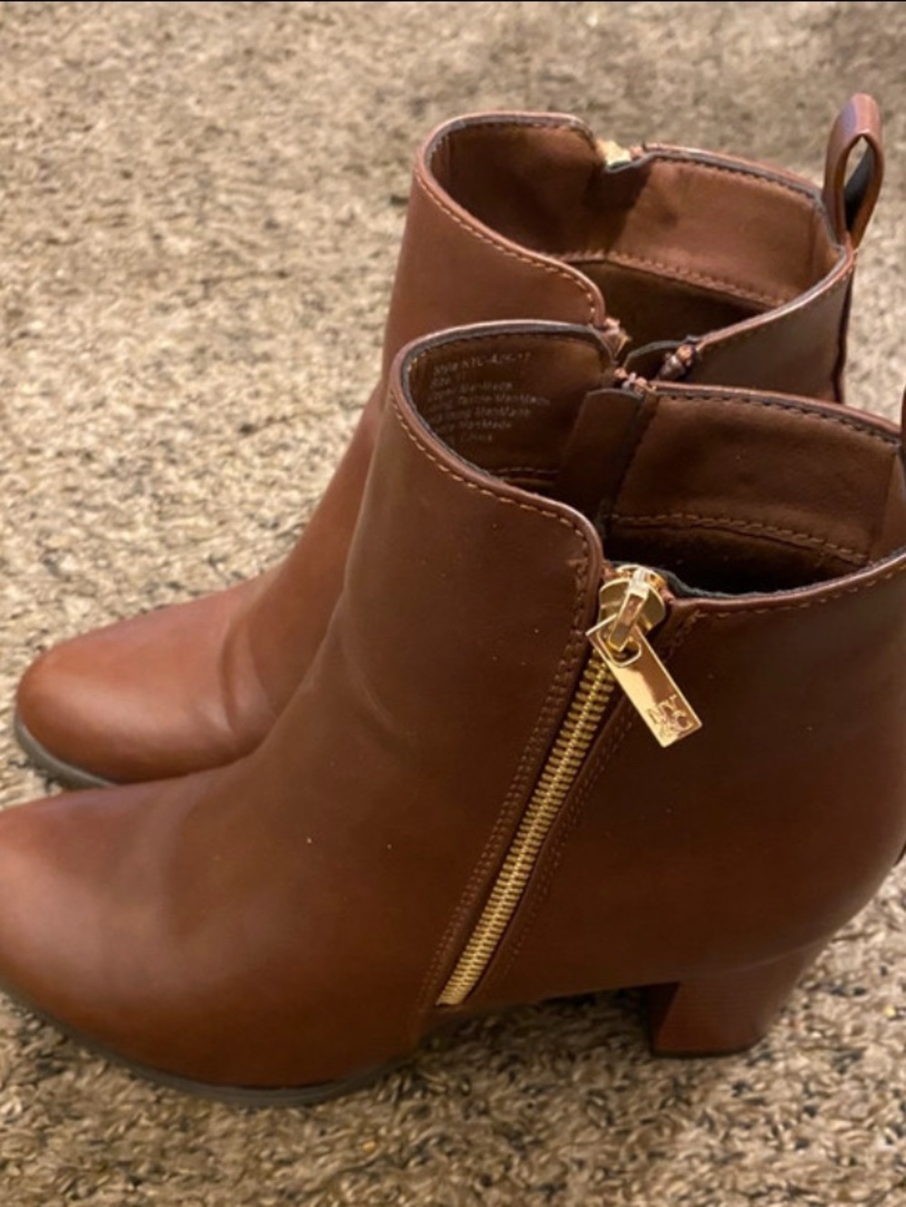 New York & Company Cognac Brown Ankle Booties with Gold Zipper